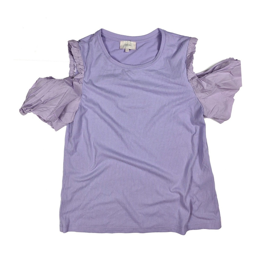 Salsa Lilac Boho Open Shoulder Bubble Sleeved Ribbed Blouse Women's Size Large